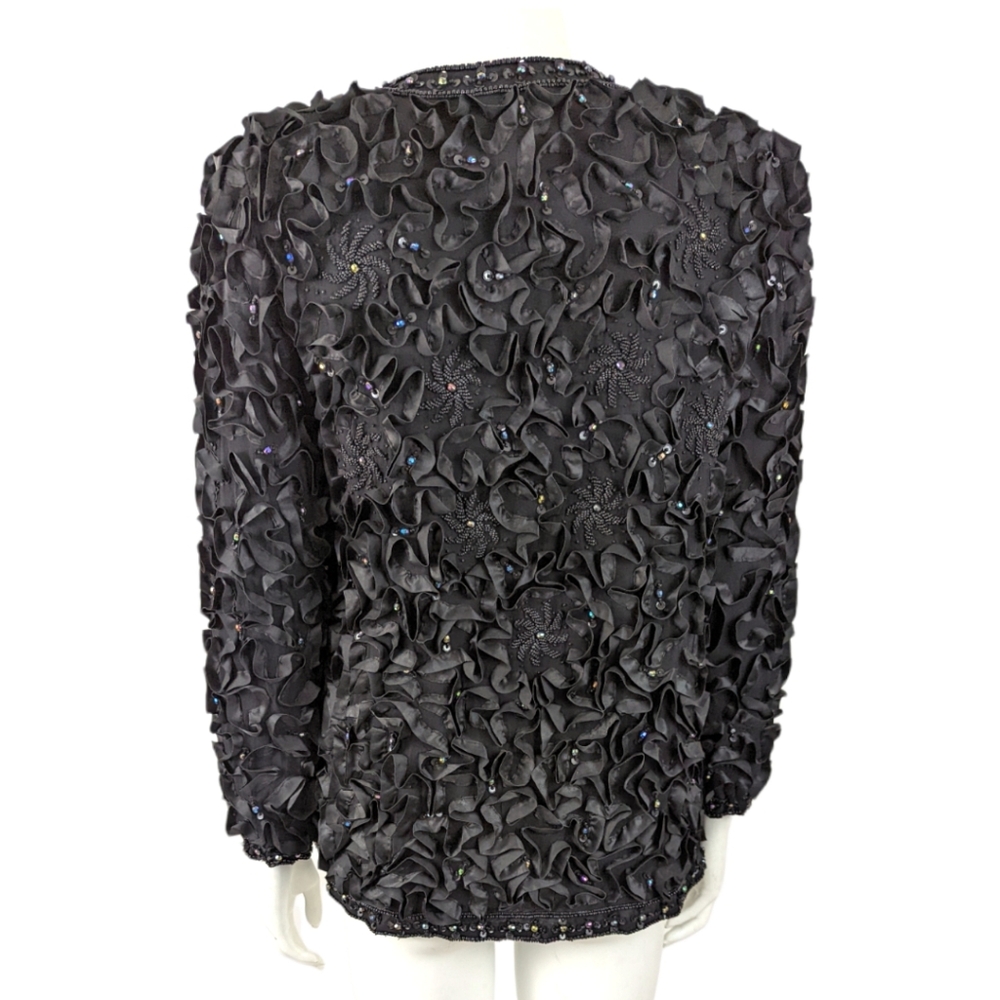 Laurence Kazar Vintage Beaded Embellished Silk Jacket Womens Small Black Formal - Picture 5 of 12